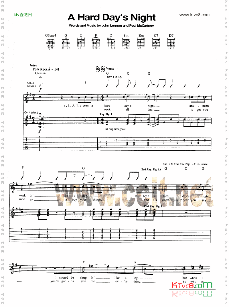 A Hard Days Night_吉他谱六线谱