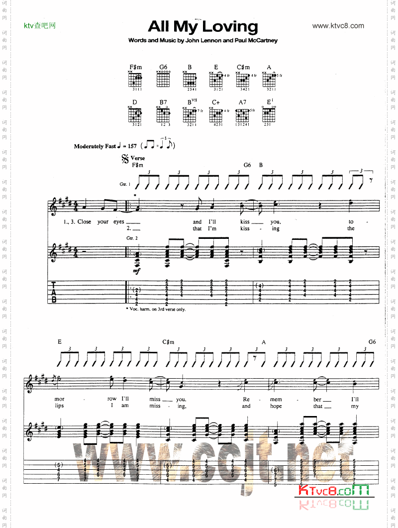 All My Loving_吉他谱六线谱