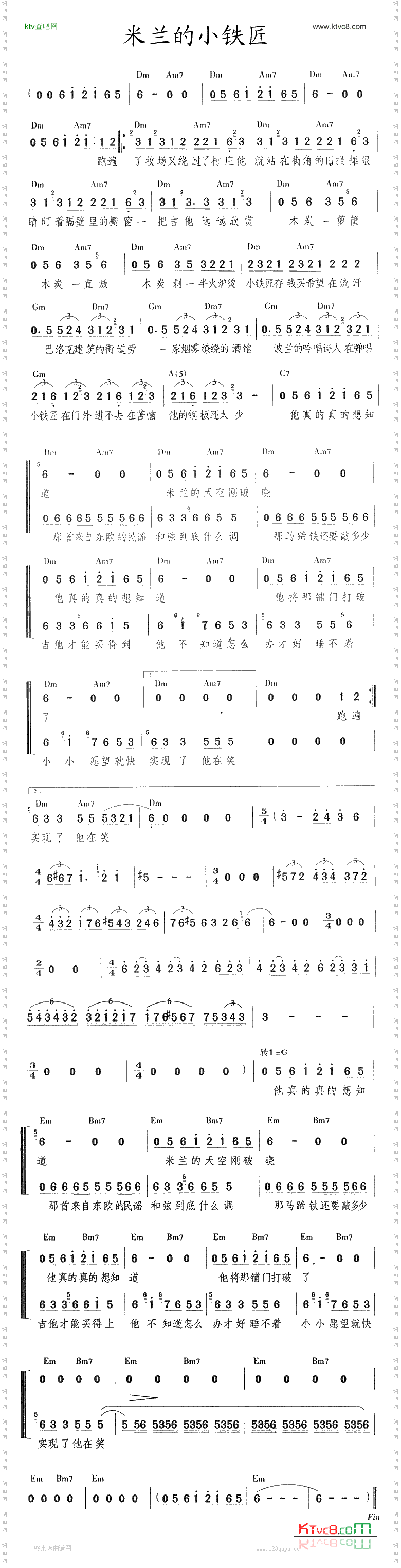 米兰的小铁匠-简谱