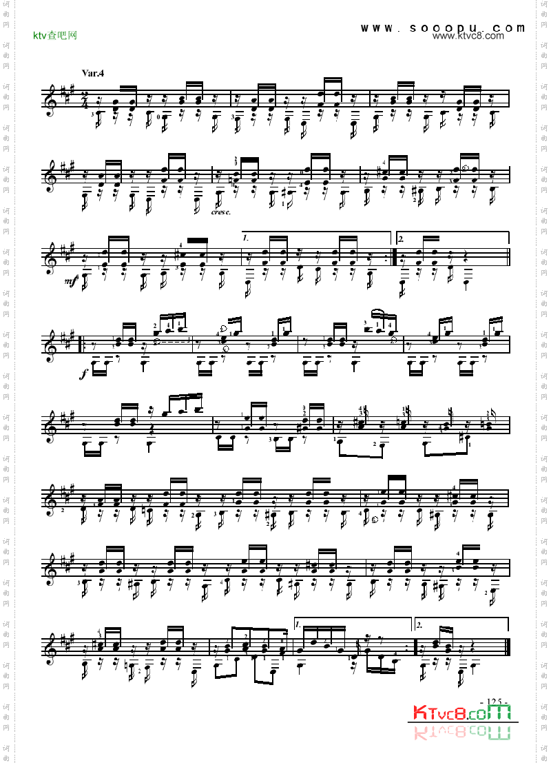 亨德尔主题变奏曲—独奏吉他类古典