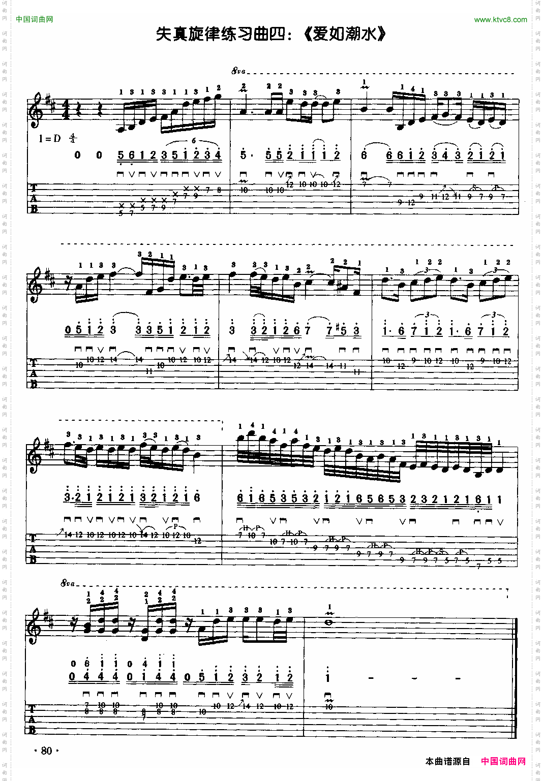电吉他失真旋律练习曲：爱如潮水