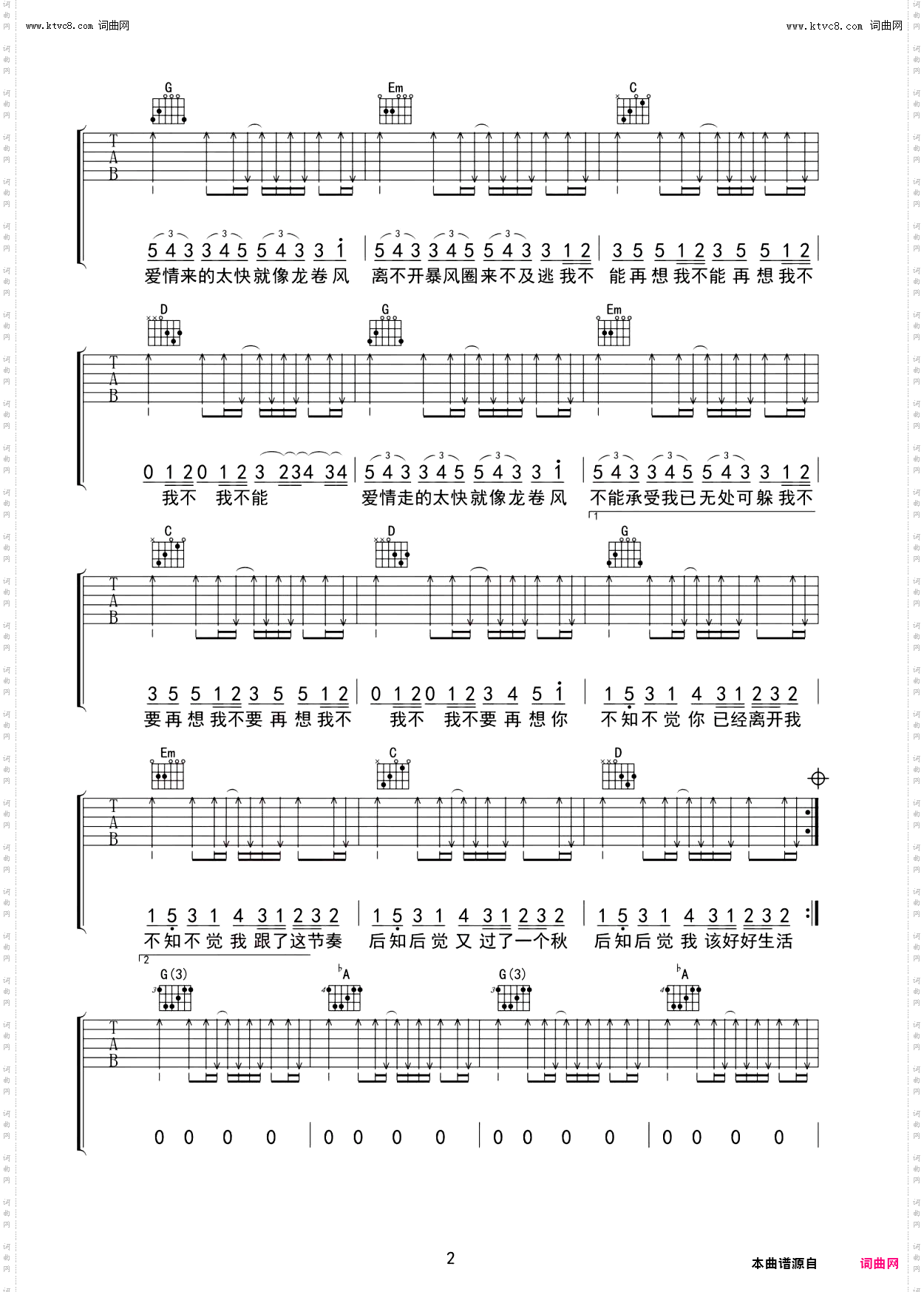龙卷风_吉他谱-G调