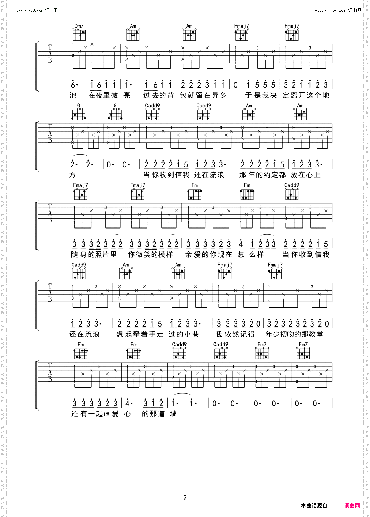 还在流浪_吉他谱-C调