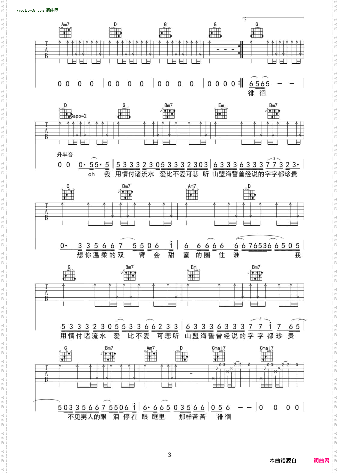 用情_吉他谱-G调