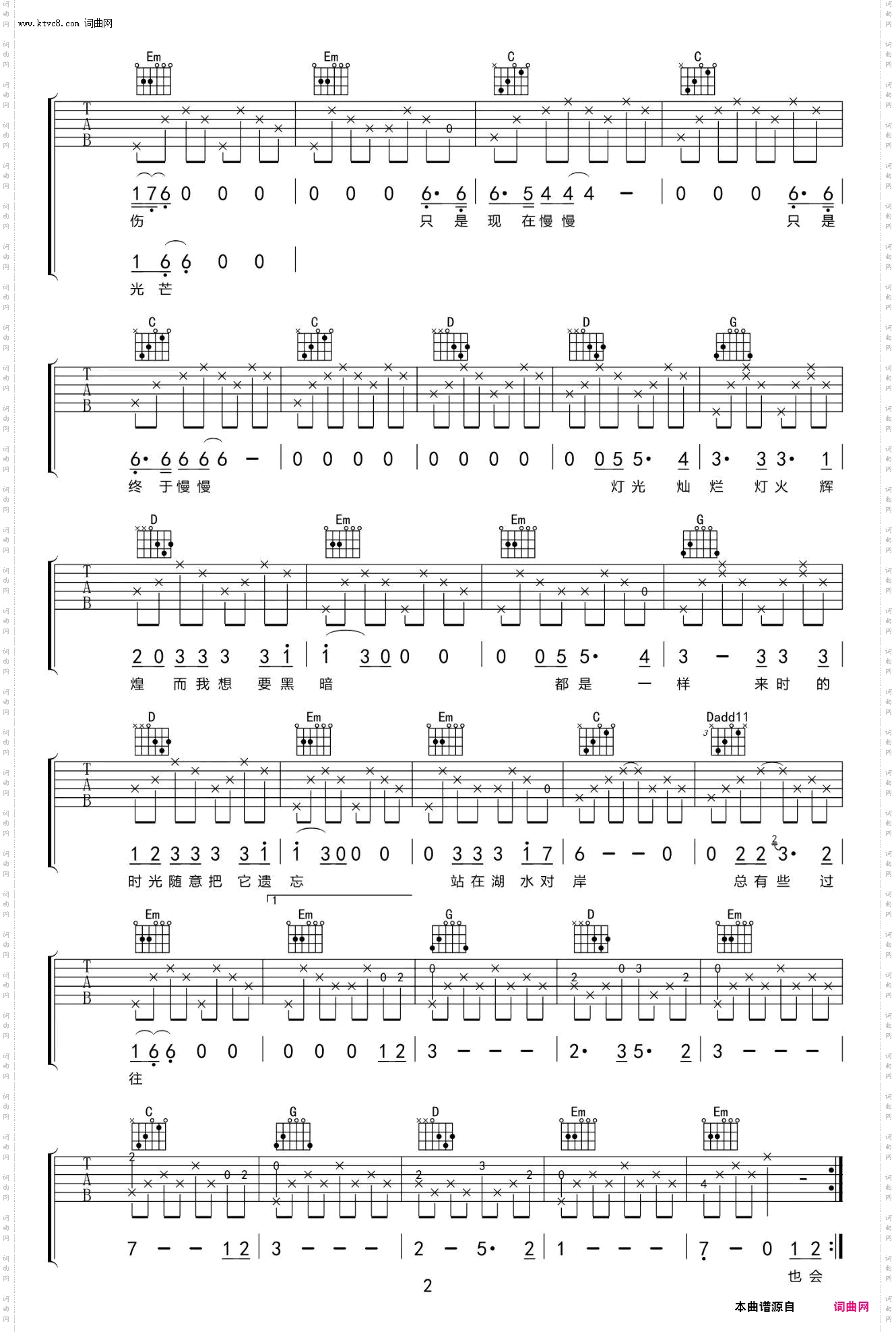 泸沽湖_吉他谱-G调