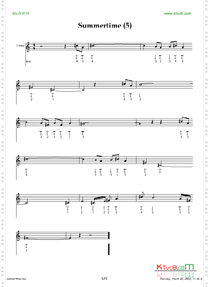 summertime5口琴谱