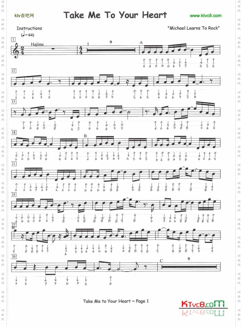 TakeMeToYourHeart口琴谱