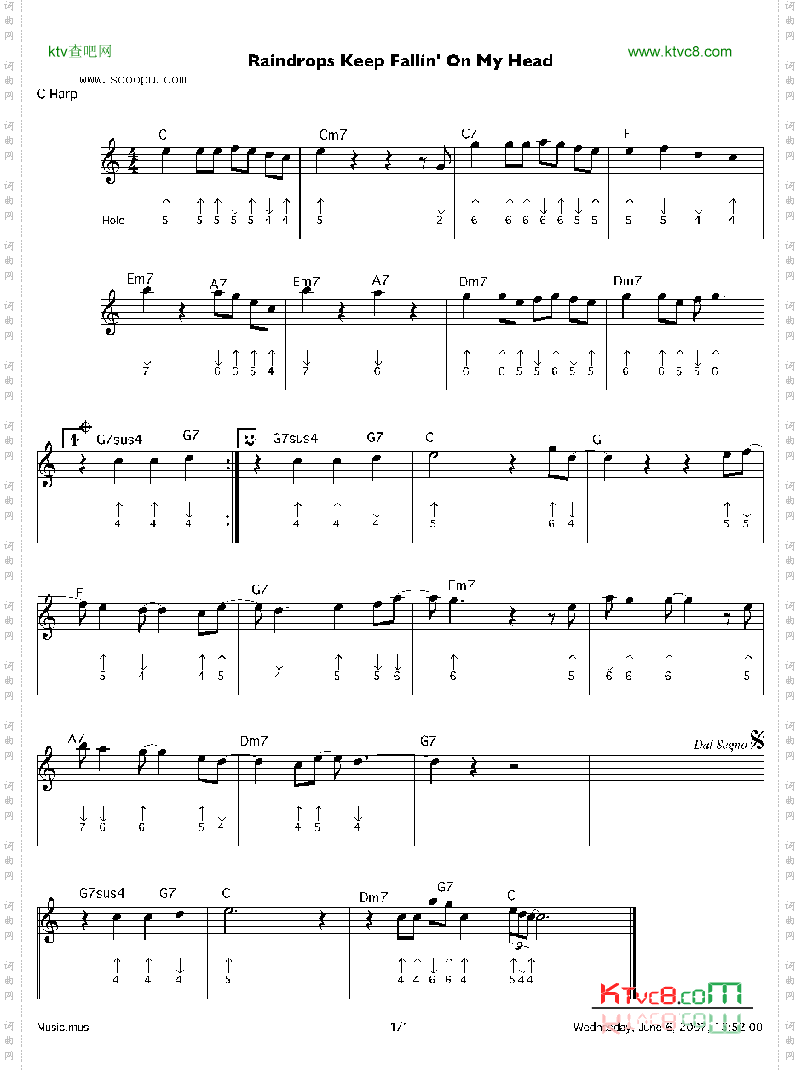 raindropskeepfallinonmyhead口琴谱