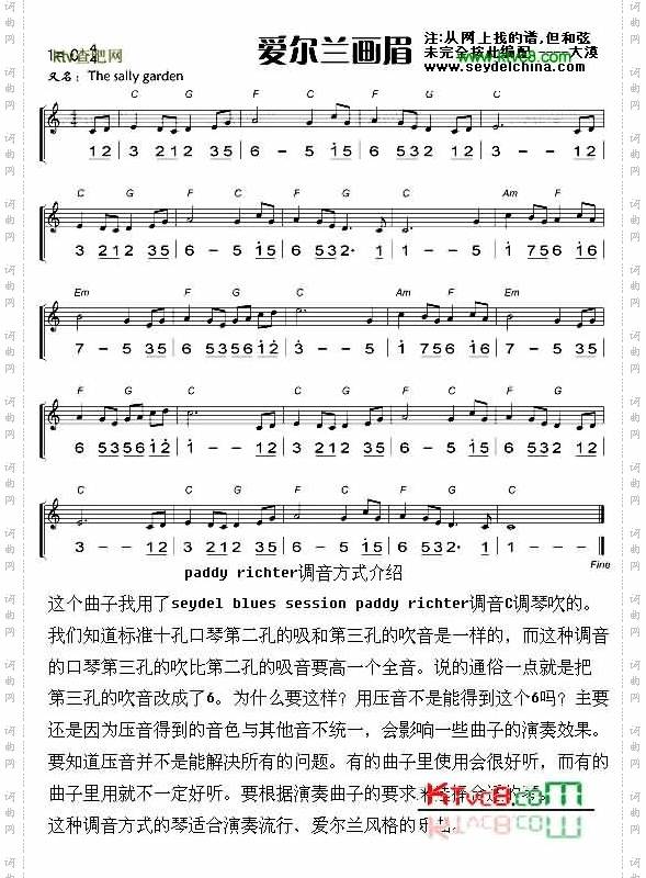 爱尔兰画眉口琴谱