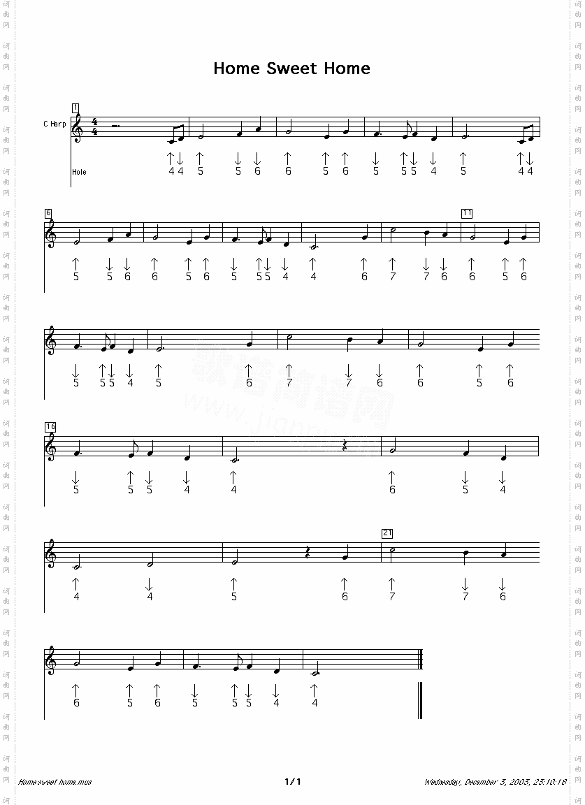 Homesweethome口琴谱