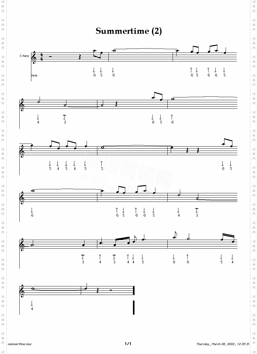 summertime2口琴谱