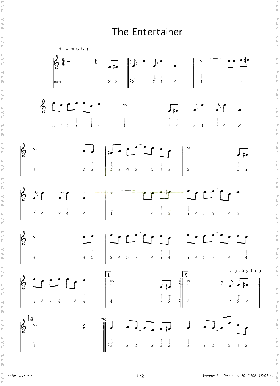 Theentertainer口琴谱