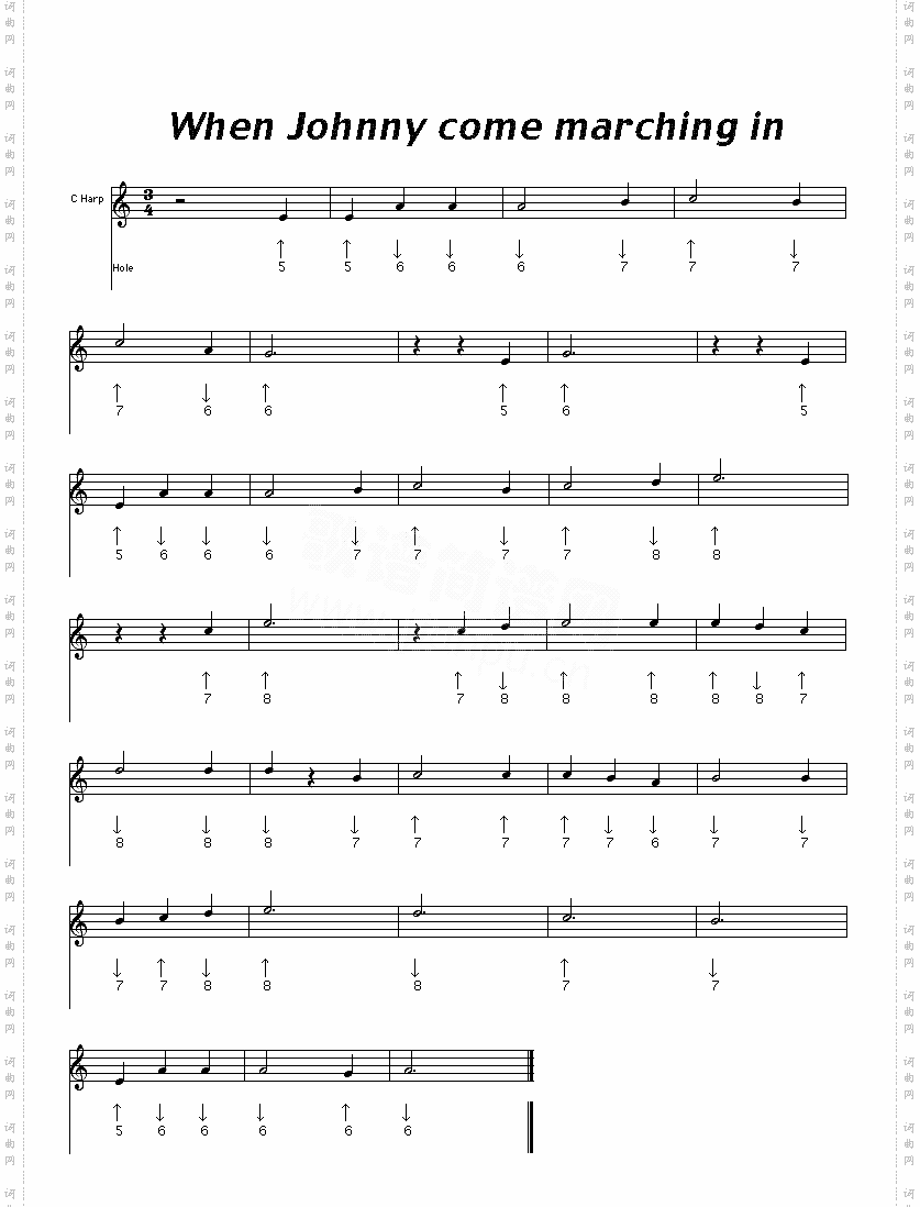 whenjohnnycomemarchingin口琴谱