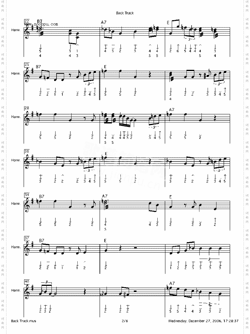 backtrack口琴谱