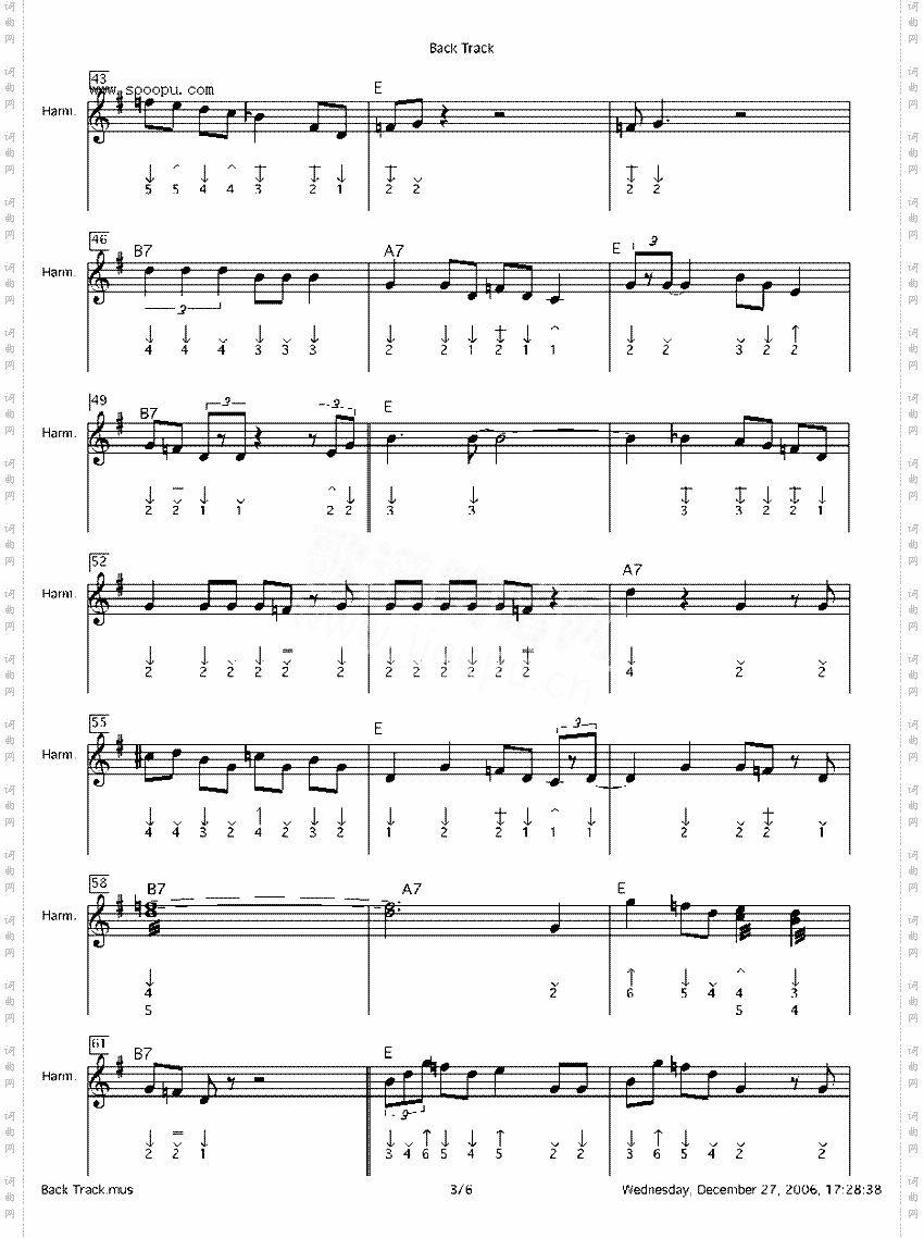 backtrack口琴谱