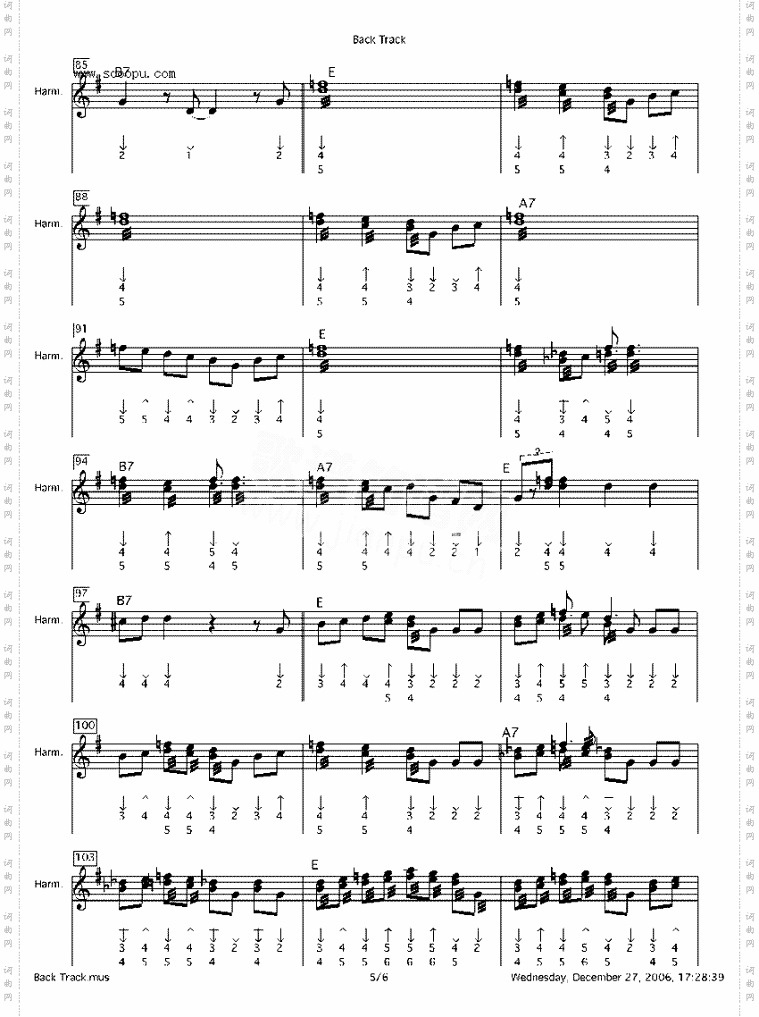 backtrack口琴谱