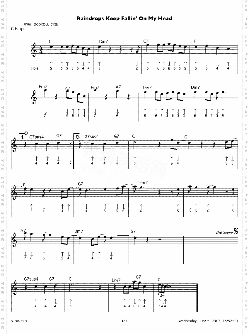 raindropskeepfallinonmyhead口琴谱