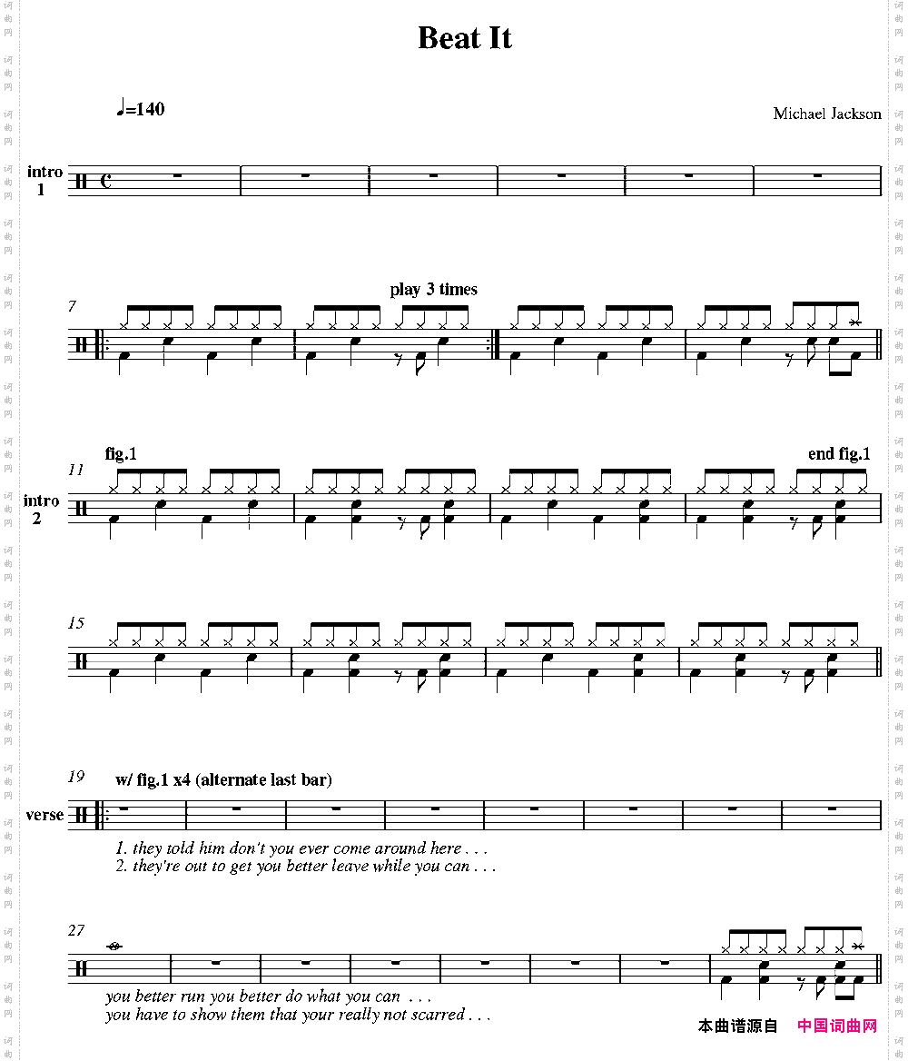 爵士鼓谱：MichaelJackson-Beatit