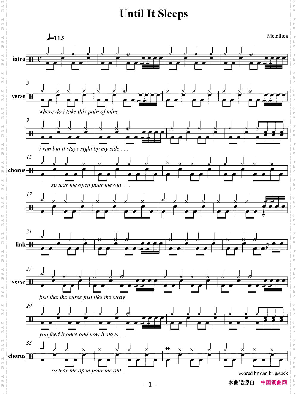 爵士鼓谱：Metallica-Untilitsleeps