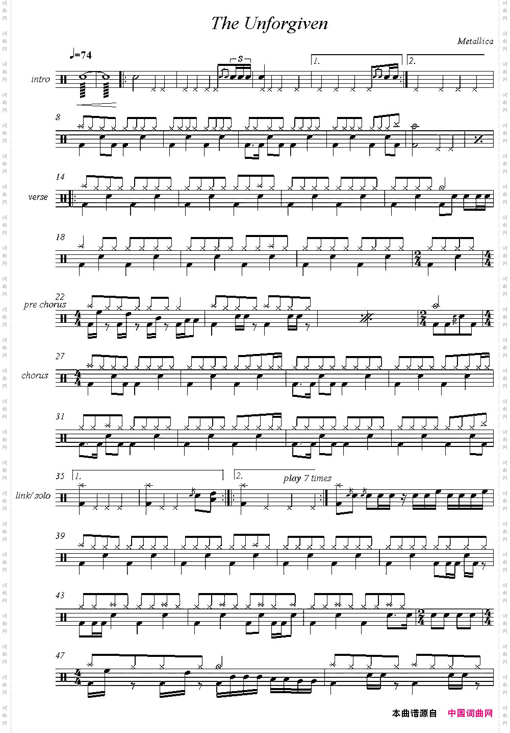爵士鼓谱：Metallica-TheUnforgiven