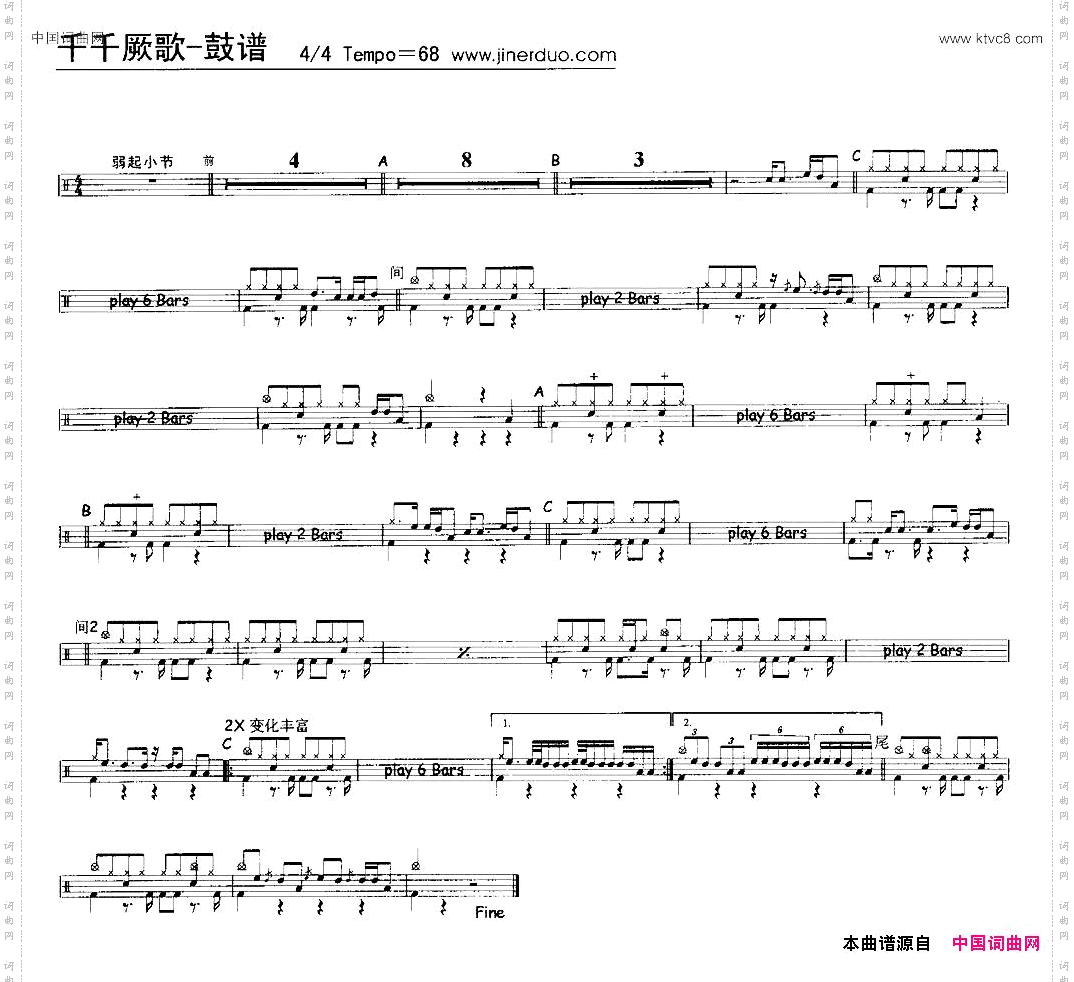 千千阙歌架子鼓谱