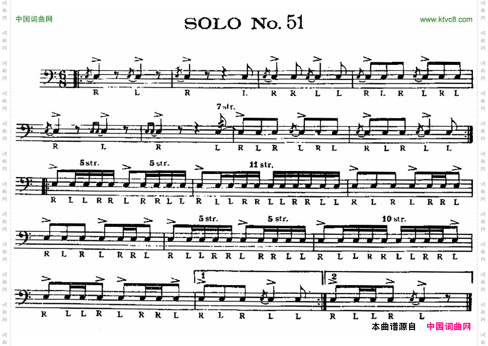 美国军鼓SOLONo.51-55爵士鼓谱_美国军鼓 SOLO No.51-55爵士鼓谱