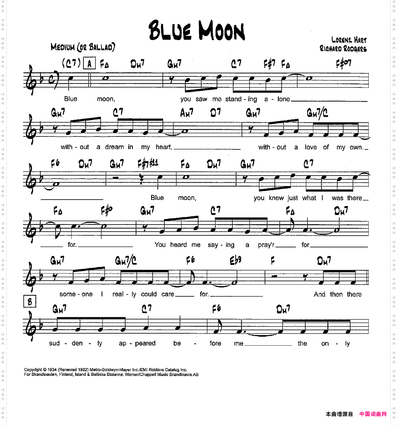 降B爵士乐谱：BLUEMOON