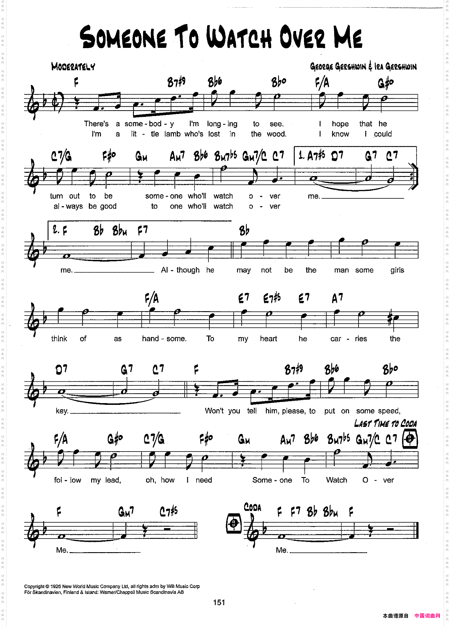 降B爵士乐谱：SOMEONETOWATCHOVERME