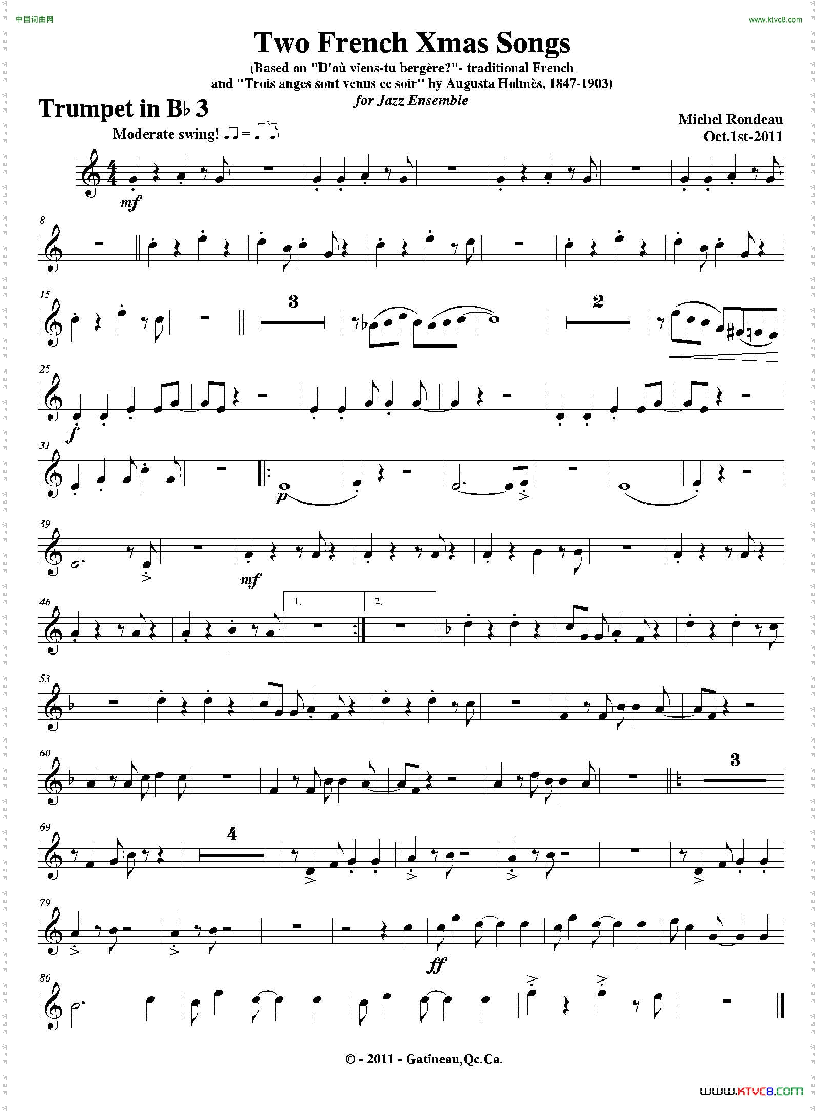 TwoFrenchXmasSongs第三小号分谱_Two French Xmas Songs第三小号分谱