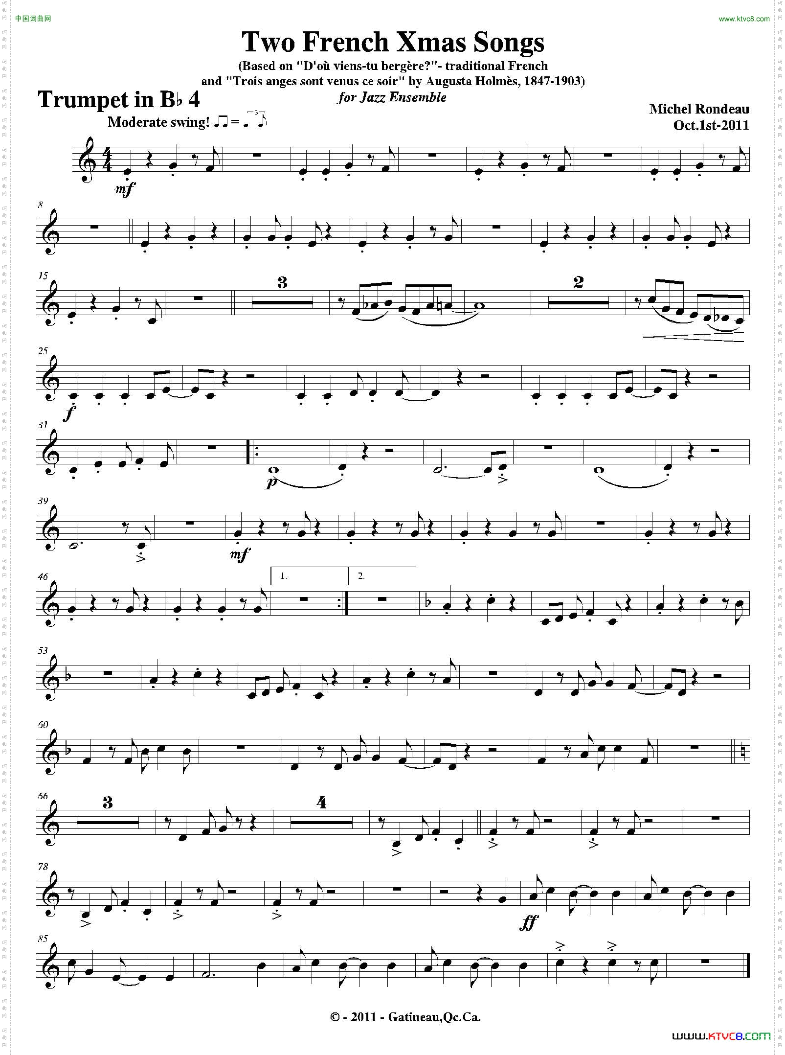 TwoFrenchXmasSongs第四小号分谱_Two French Xmas Songs第四小号分谱