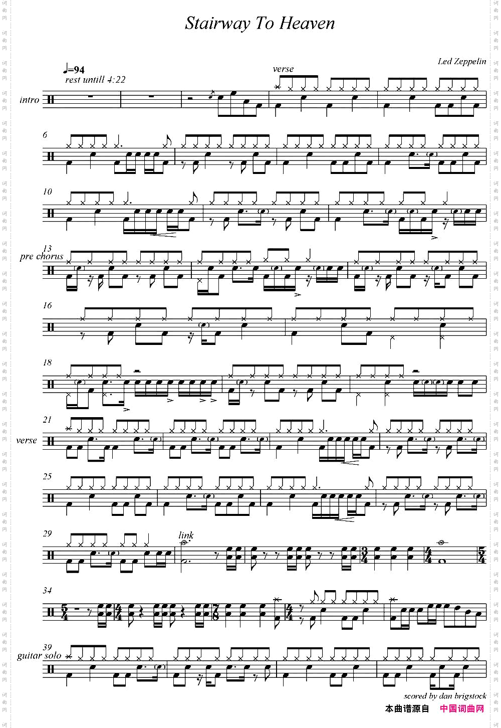 爵士鼓谱:LedZeppelin-Stairwaytoheaven