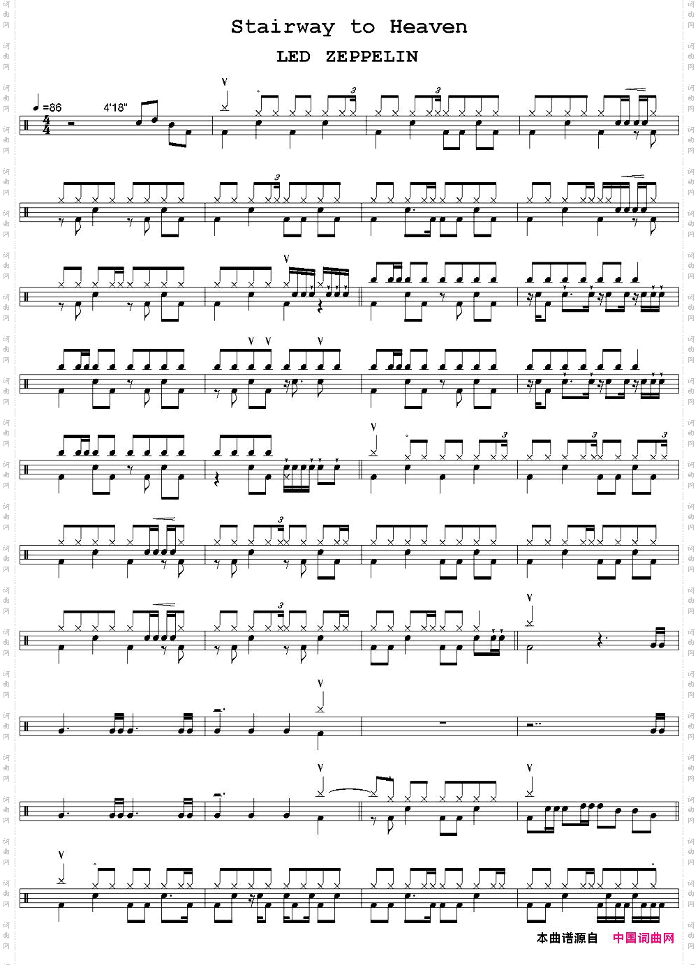 爵士鼓谱:LedZeppelin-Stairwaytoheaven