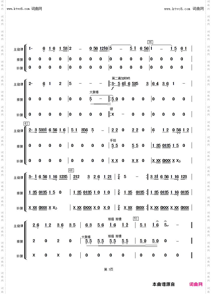 五歌放羊_排鼓、铃鼓分谱