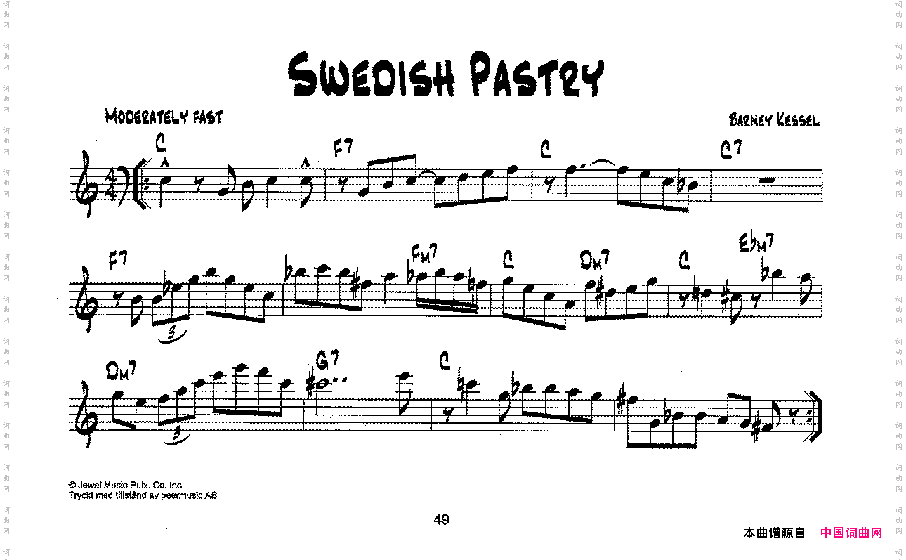 降B爵士乐谱：SWEDISHPASTRY