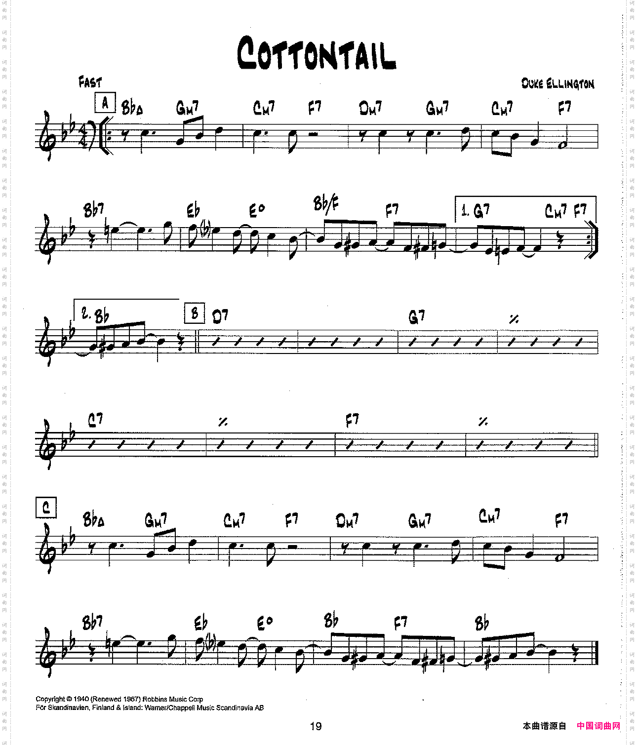 降B爵士乐谱：COTTONTAIL