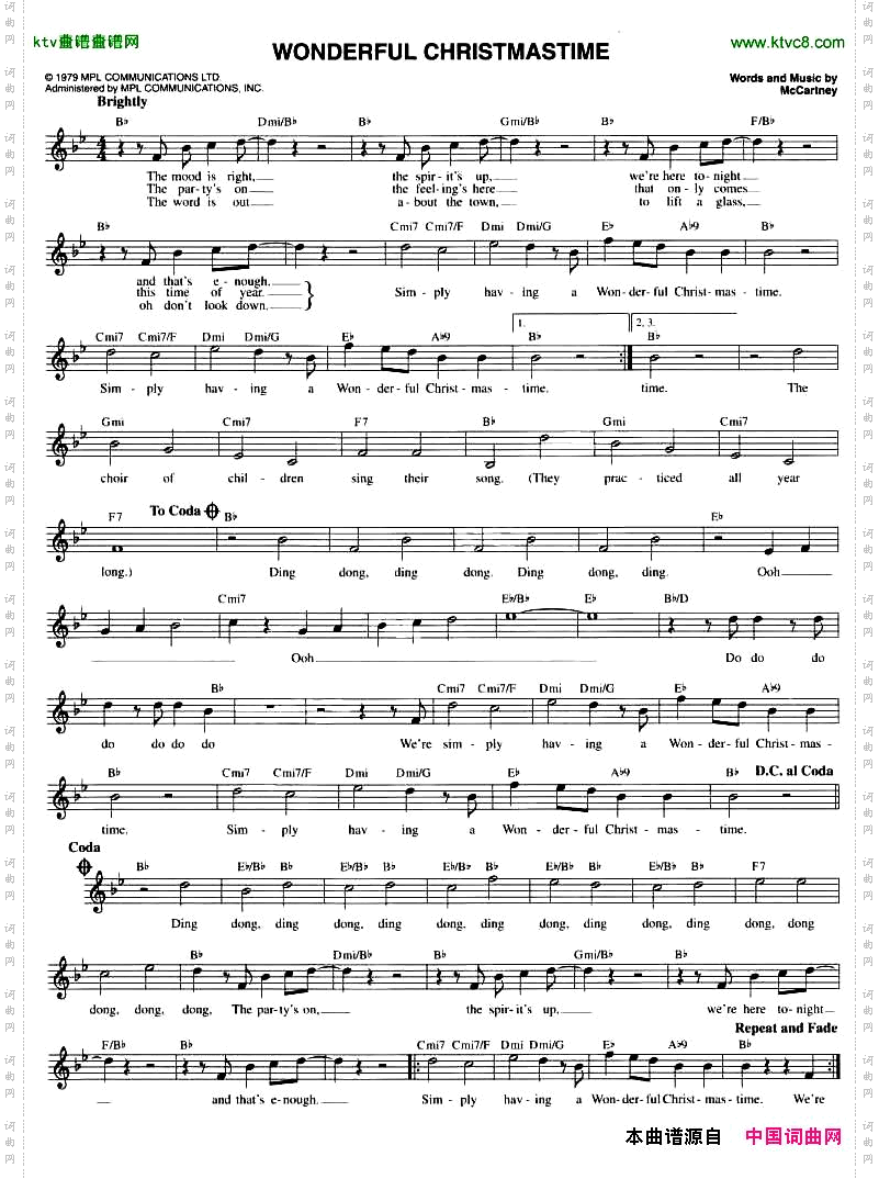 WONDERFULCHRISTMASTIME五线谱
