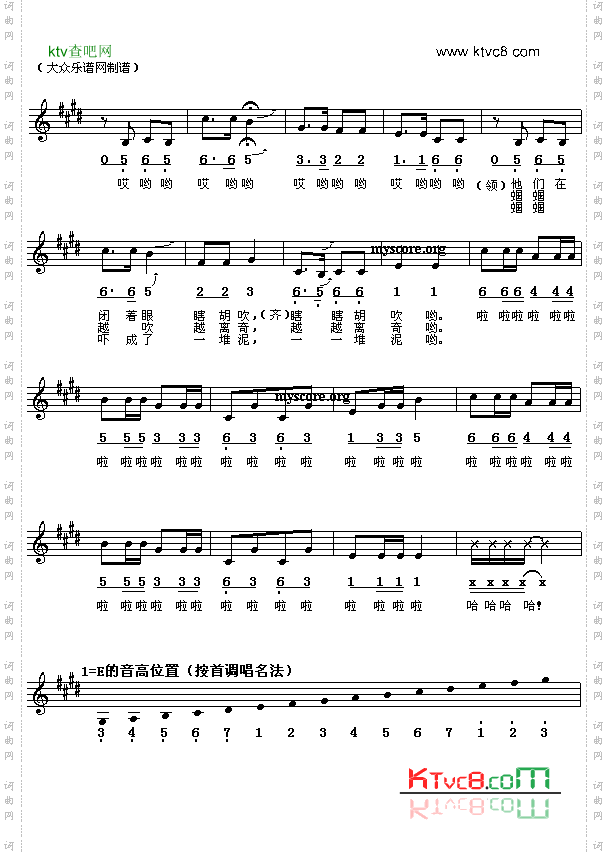 两个蝈蝈吹牛皮简谱/五线谱对照