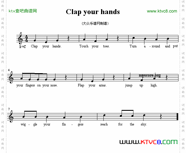 Clapyourhands英文儿歌、五线谱