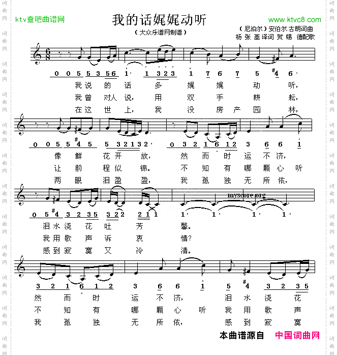 [尼泊尔]我的话娓娓动听线简谱混排版