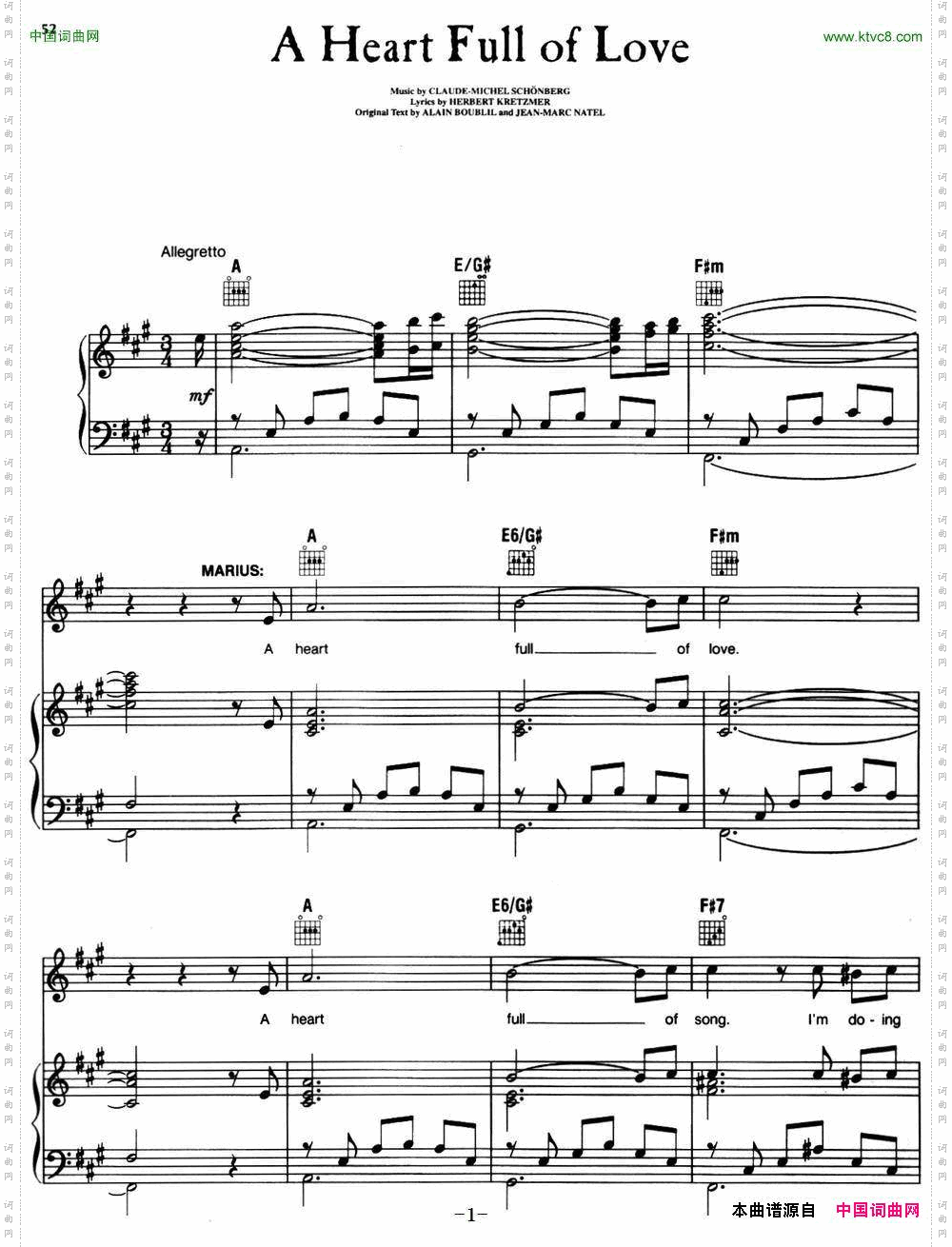 A Heart Full of Love_音乐剧《悲惨世界》Les Miserables选曲、正谱