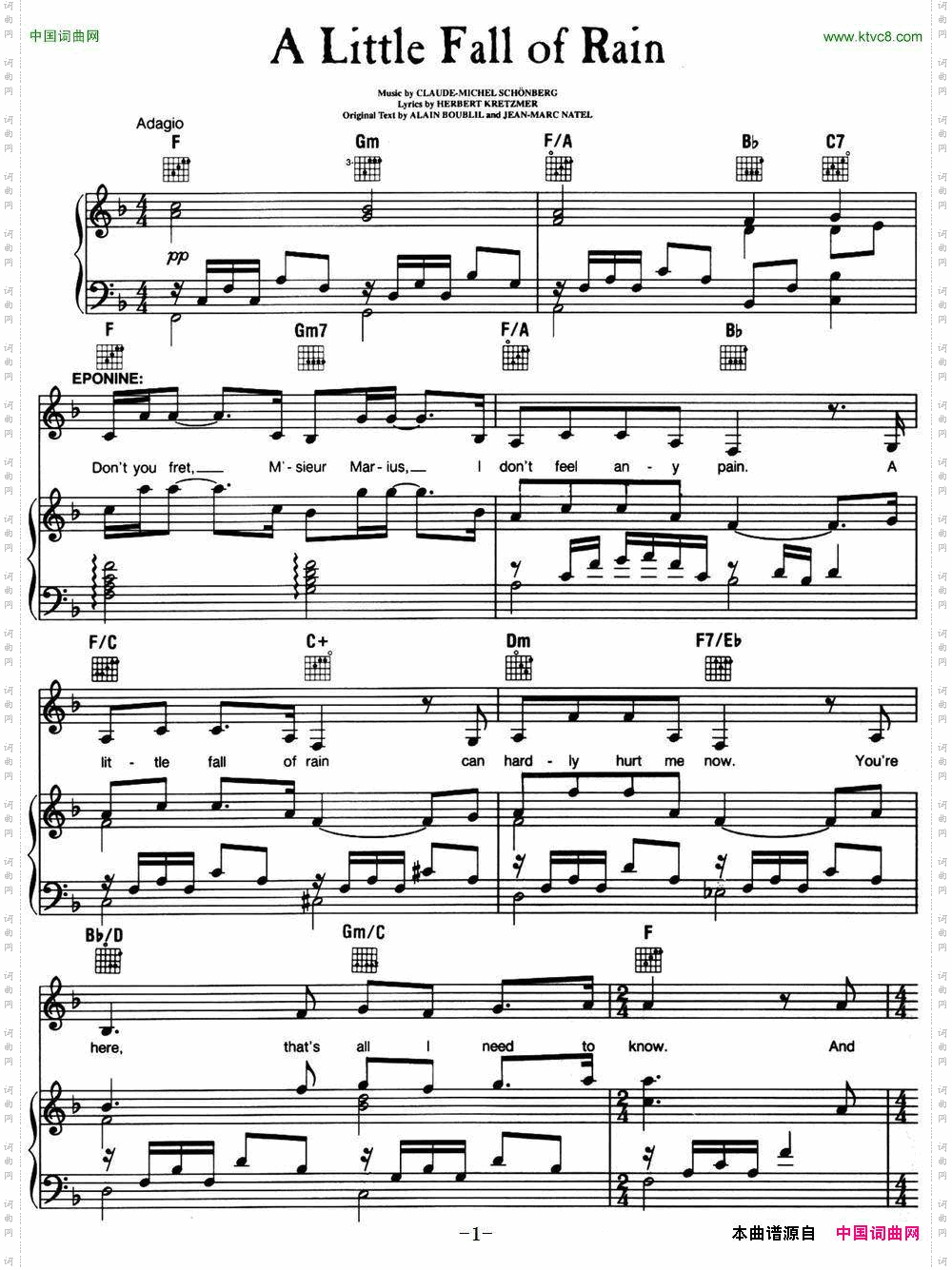 ALittleFallofRain音乐剧《悲惨世界》LesMiserables选曲、正谱_A Little Fall of Rain音乐剧《悲惨世界》Les Miserables选曲、正谱 