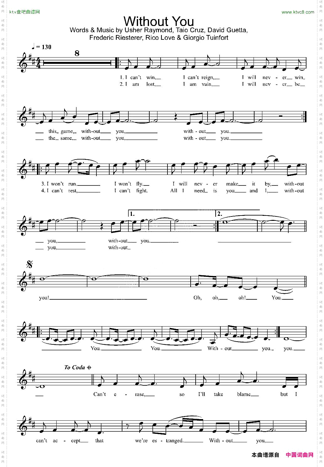 [英]Withoutyou五线谱