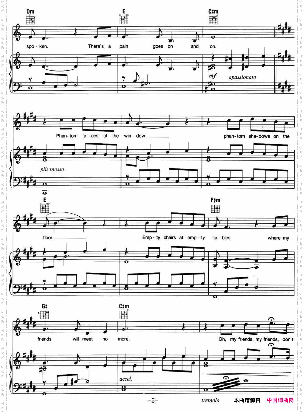 EmptyChairsatEmptyTables_ 音乐剧《悲惨世界》Les Miserables选曲、正谱 