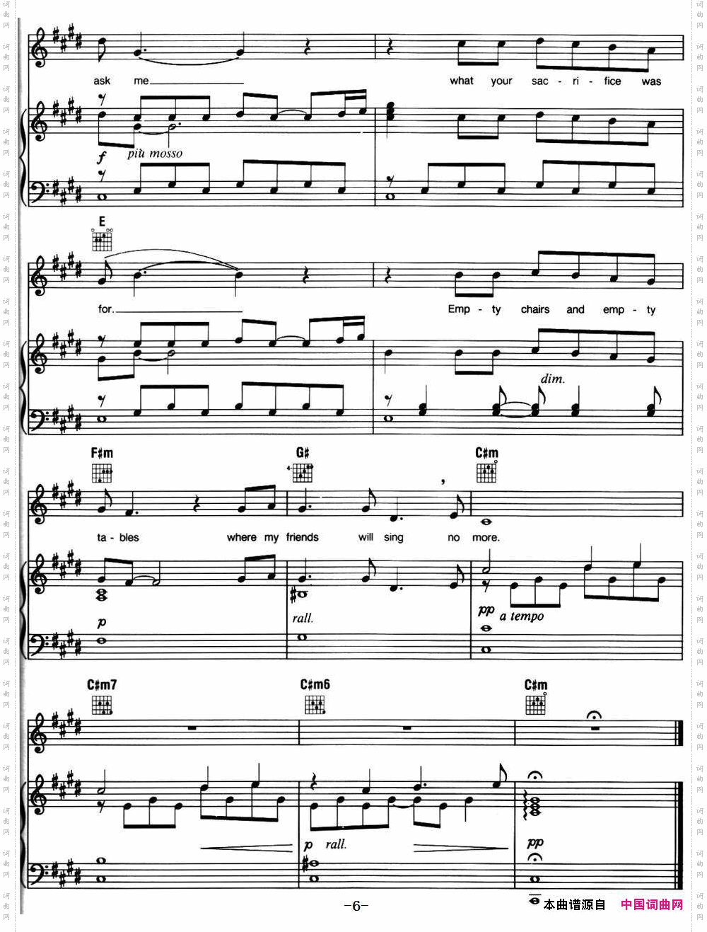 EmptyChairsatEmptyTables_ 音乐剧《悲惨世界》Les Miserables选曲、正谱 