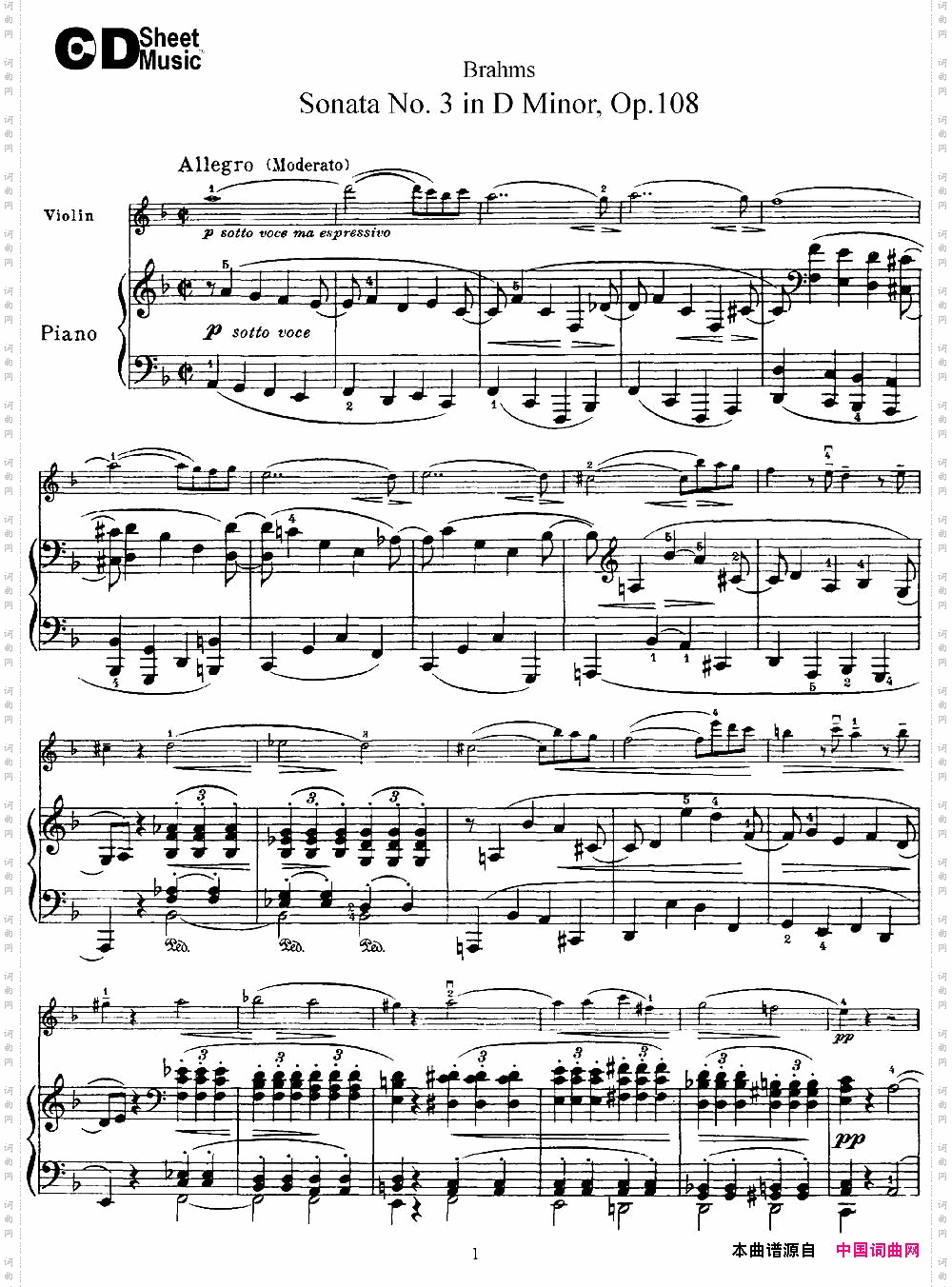 ViolinSonataNo.3inDMinorOp.108小提琴+钢琴伴奏_Violin Sonata No.3 in D Minor Op.108小提琴+钢琴伴奏