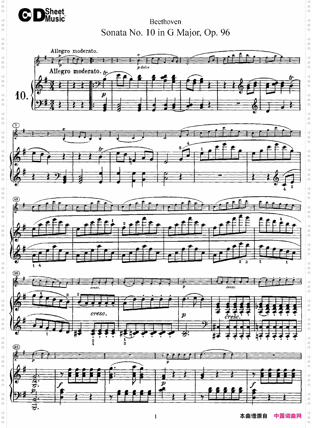 ViolinSonataNo.10inGMajorOp.96小提琴+钢琴伴奏_Violin Sonata No.10 in G Major Op.96小提琴+钢琴伴奏