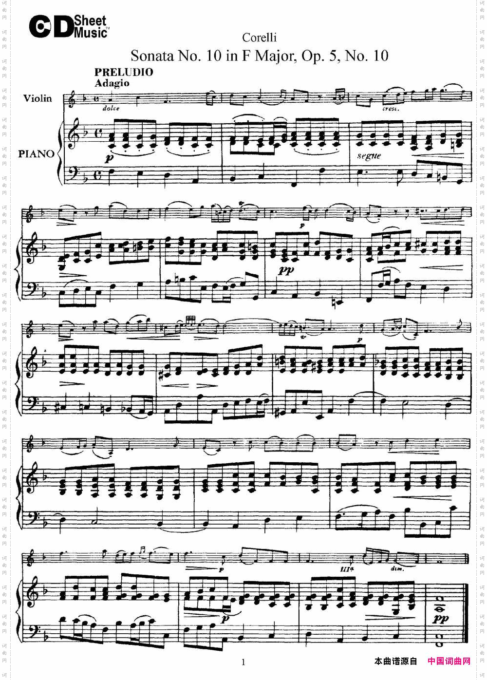 SonataNo.10inFMajorOp.5No.10小提琴+钢琴伴奏_Sonata No.10 in F Major Op.5 No.10小提琴+钢琴伴奏