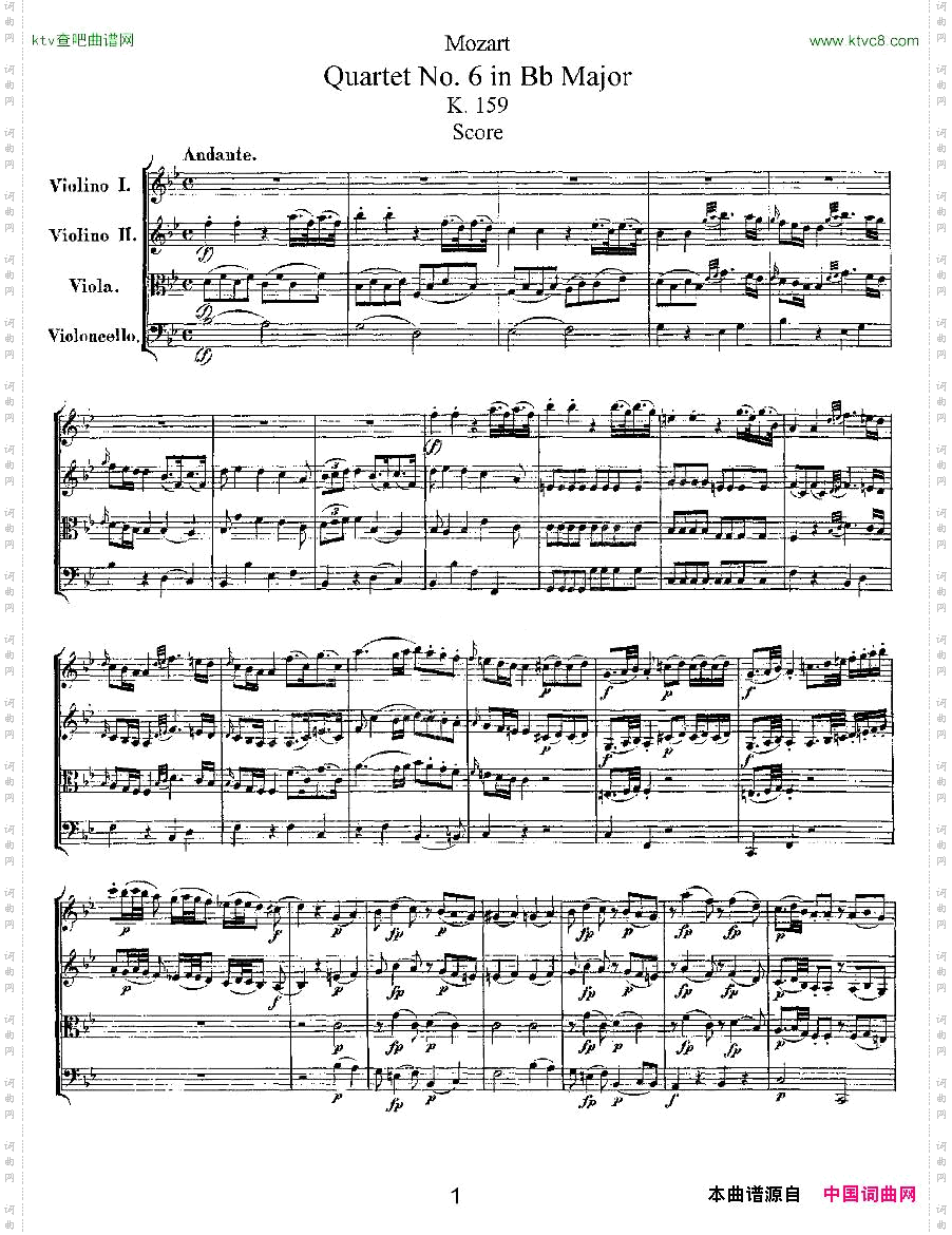 QuartetNo.6inBbMajor,K.159降B大调第六弦乐四重奏