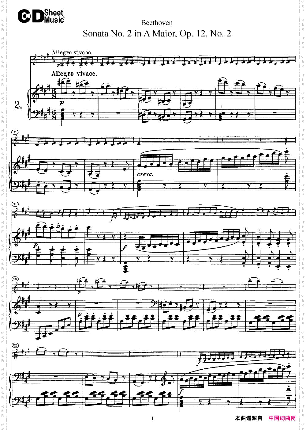 ViolinSonataNo.2inAMajorOp.12No.2小提琴+钢琴伴奏_Violin Sonata No.2 in A Major Op.12 No.2小提琴+钢琴伴奏