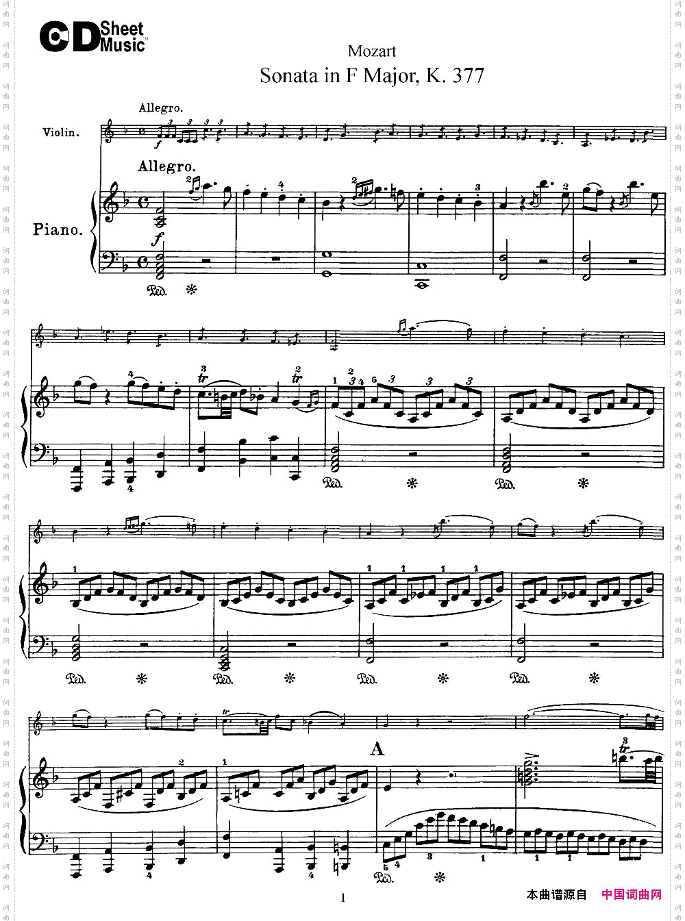 ViolinSonatainFMajorK.377小提琴+钢琴伴奏_Violin Sonata in F Major K.377小提琴+钢琴伴奏
